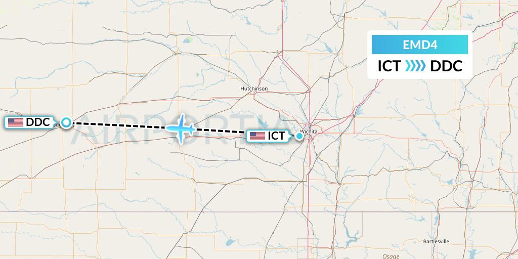 EMD4 Eaglemed Flight Map: Wichita to Dodge City