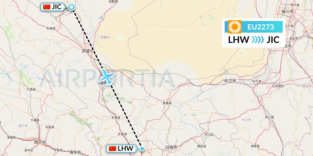 EU2273 Chengdu Airlines Flight Map: Lanzhou to Jinchang