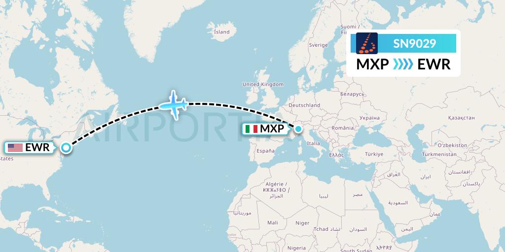 SN9029 Brussels Airlines Flight Map: Milan to New York