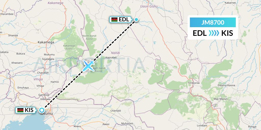 JM8700 Jambojet Limited Flight Map: Eldoret to Kisumu