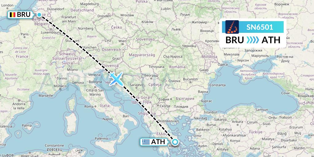 SN6501 Brussels Airlines Flight Map: Brussels to Athens