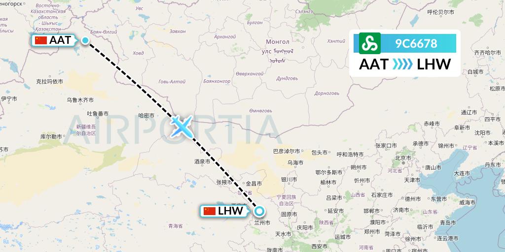 9C6678 Spring Airlines Flight Map: Altay to Lanzhou