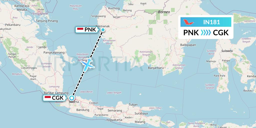 IN181 NAM Air Flight Map: Pontianak to Jakarta