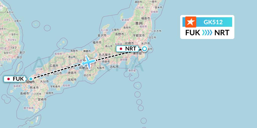 GK512 JetStar Japan Flight Map: Fukuoka to Tokyo