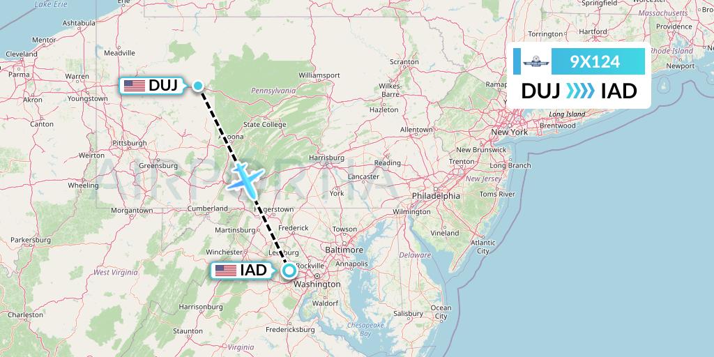9X124 Southern Airways Express Flight Map: Dubois to Washington