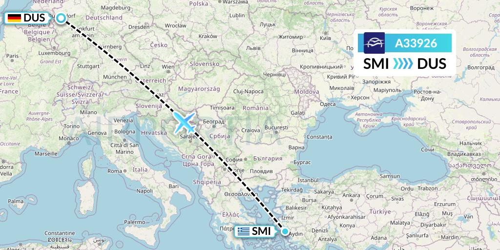 A33926 Aegean Airlines Flight Map: Samos to Dusseldorf