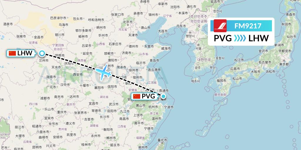 FM9217 Shanghai Airlines Flight Map: Shanghai to Lanzhou