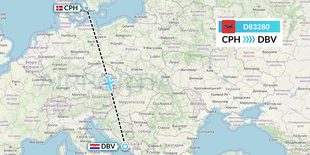 D83280 Norwegian Air International Flight Map: Copenhagen to Dubrovnik