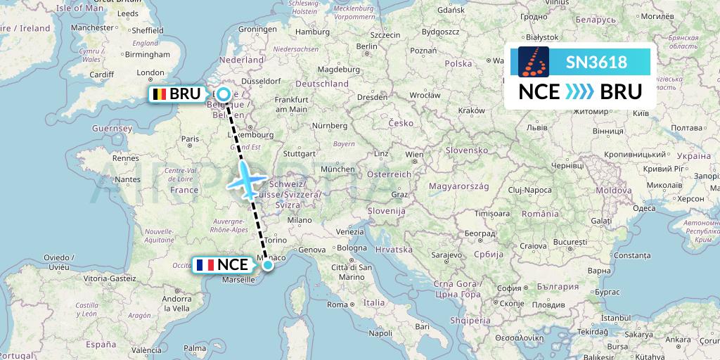 SN3618 Brussels Airlines Flight Map: Nice to Brussels