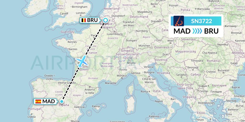 SN3722 Brussels Airlines Flight Map: Madrid to Brussels