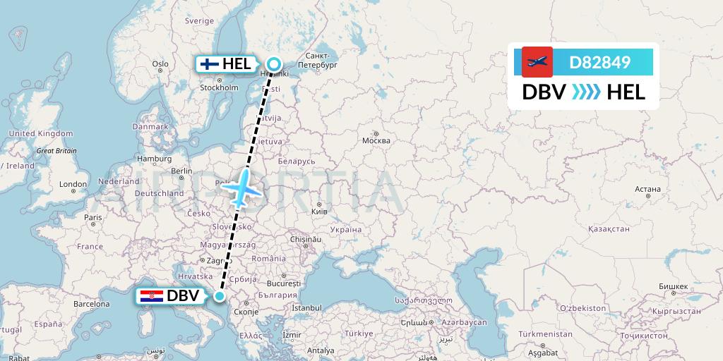 D82849 Norwegian Air International Flight Map: Dubrovnik to Helsinki