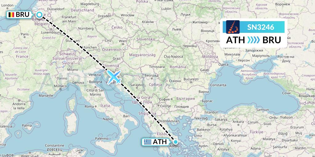 SN3246 Brussels Airlines Flight Map: Athens to Brussels