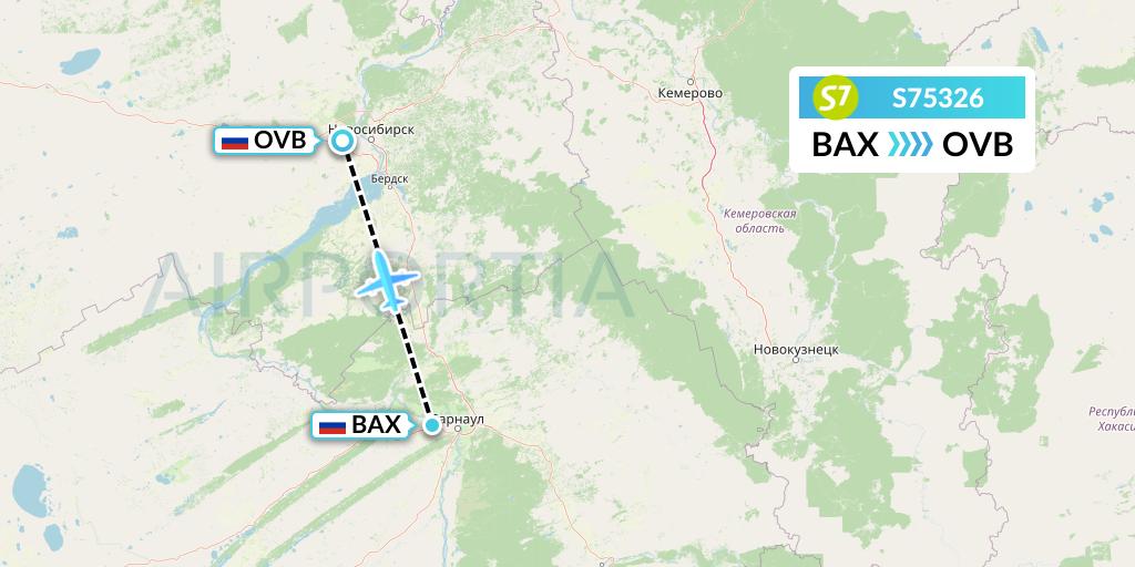 S75326 S7 Airlines Flight Map: Barnaul to Novosibirsk