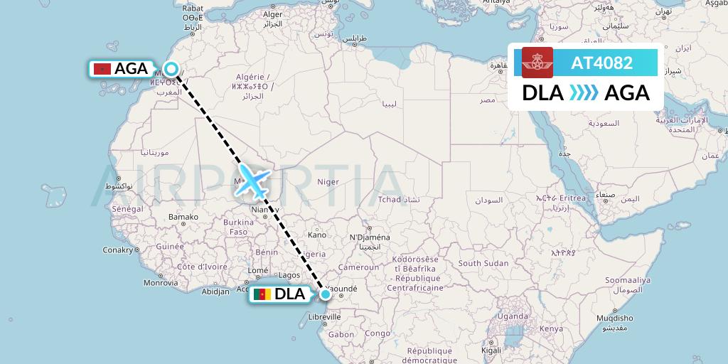 AT4082 Royal Air Maroc Flight Map: Douala to Agadir