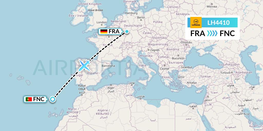 LH4410 Lufthansa Flight Map: Frankfurt to Funchal
