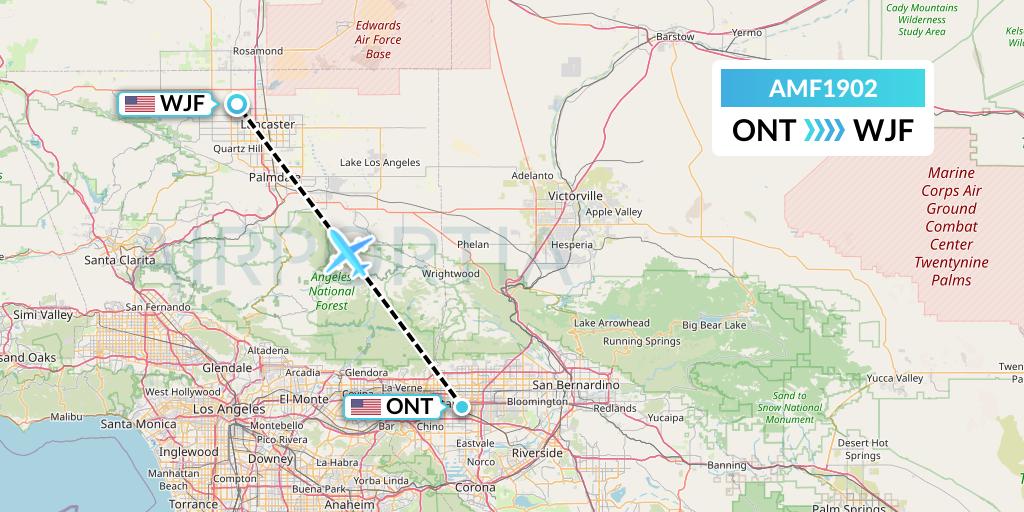 AMF1902 Ameriflight Flight Map: Ontario to Lancaster