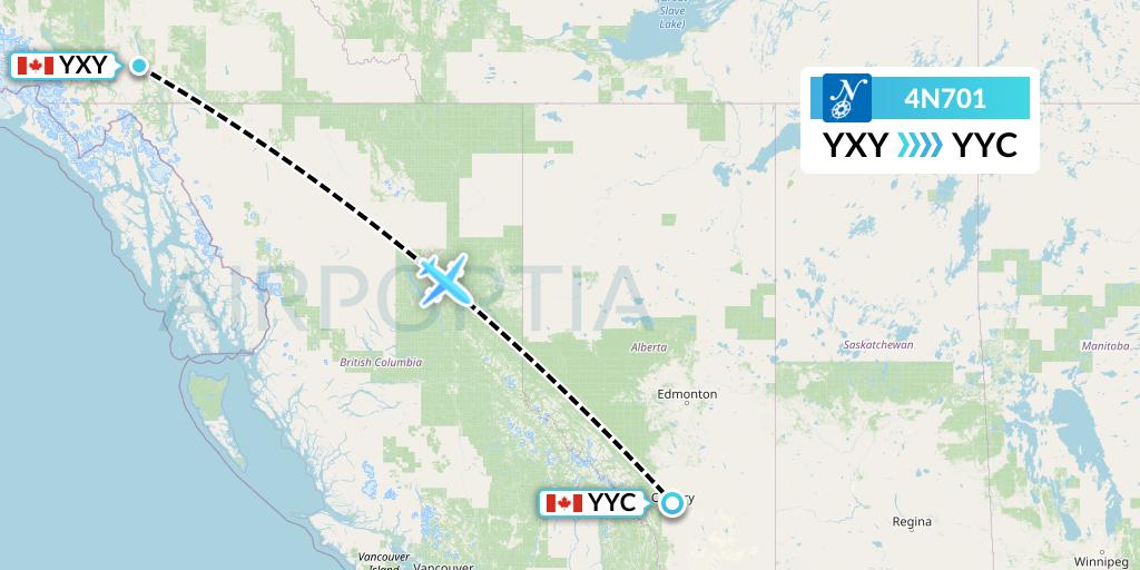 4N701 Air North Flight Map: Whitehorse to Calgary