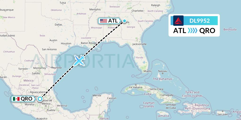 DL9952 Delta Air Lines Flight Map: Atlanta to Queretaro