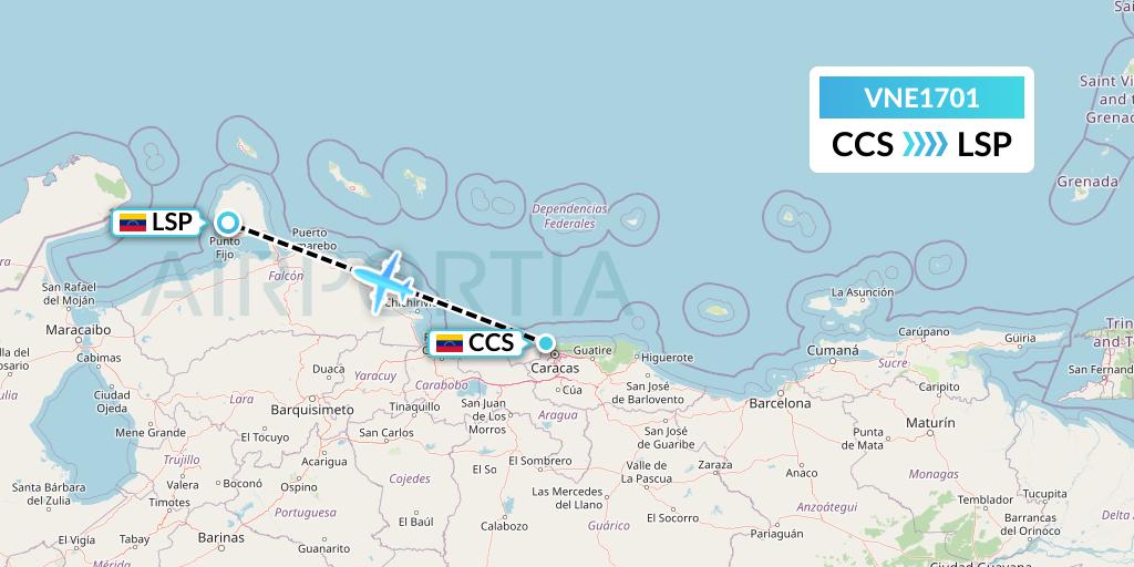 VNE1701 Venezolana Flight Map: Caracas to Paraguana