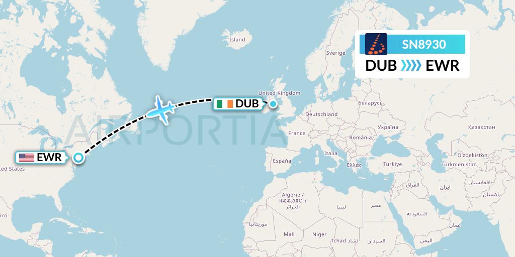 SN8930 Brussels Airlines Flight Map: Dublin to New York