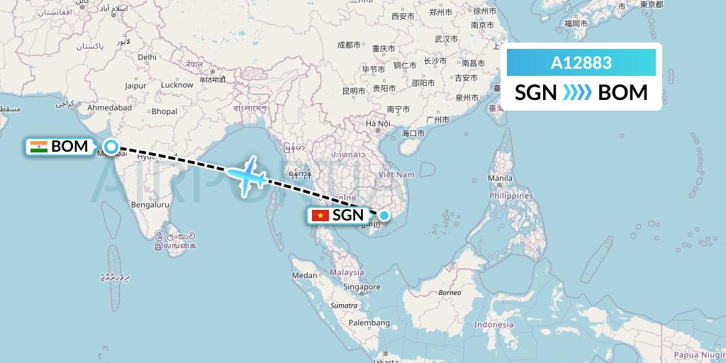 A12883 A.p.g. Distribution Systems Flight Map: Ho Chi Minh City to Mumbai
