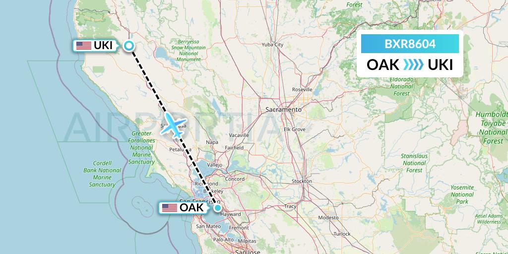 BXR8604 Redding Aero Enterprises Flight Map: Oakland to Ukiah