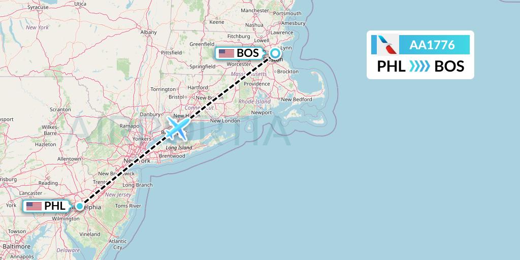 AA1776 American Airlines Flight Map: Philadelphia to Boston