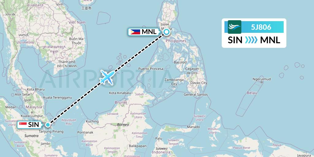 5J806 CEBU Pacific Air Flight Map: Singapore to Manila
