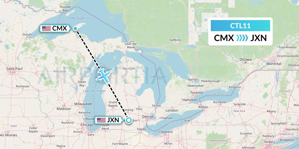 CTL11 Central Airlines Flight Map: Hancock to Jackson