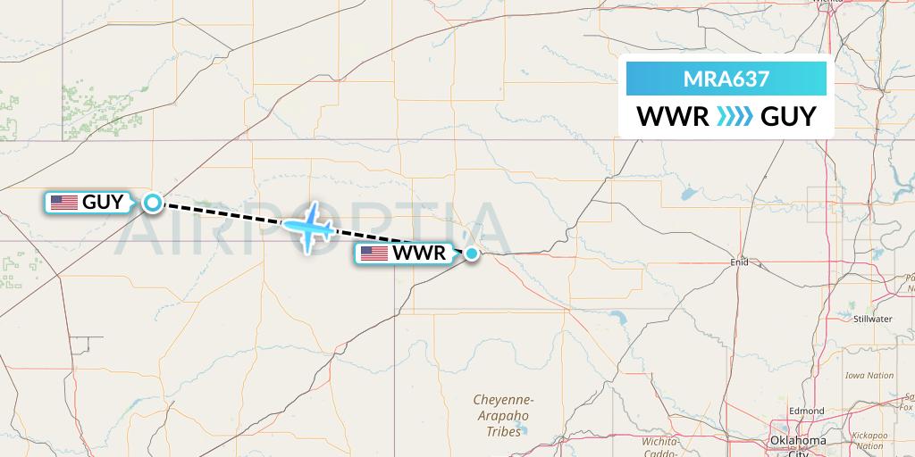 MRA637 Martinaire Flight Map: Woodward to Guymon