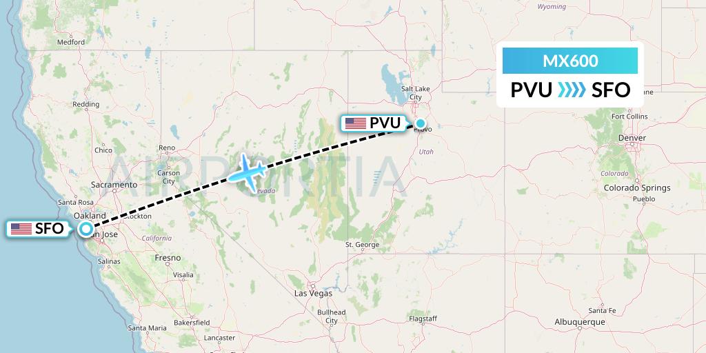 MX600 Breeze Airways Flight Map: Provo to San Francisco