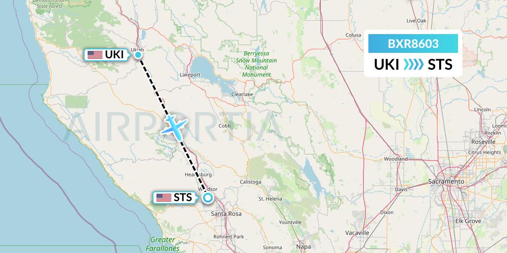 BXR8603 Redding Aero Enterprises Flight Map: Ukiah to Santa Rosa