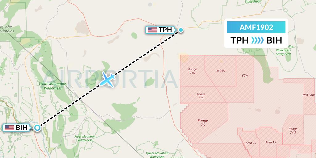 AMF1902 Ameriflight Flight Map: Tonopah to Bishop