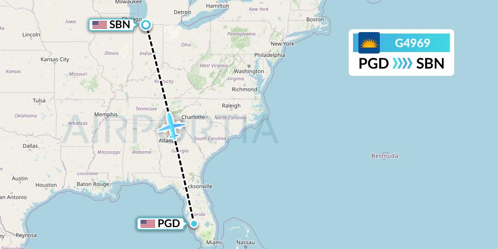 G4969 Allegiant Air Flight Map: Punta Gorda to South Bend
