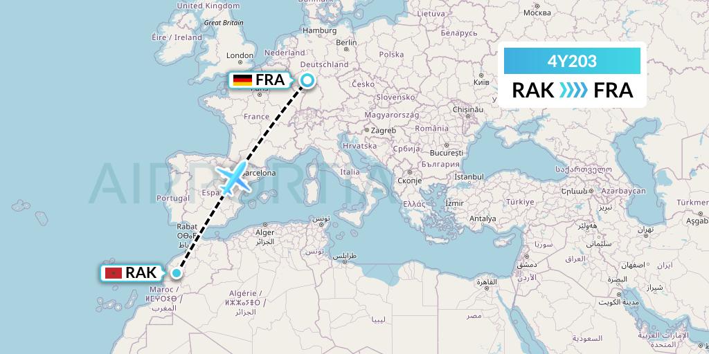 4Y203 Eurowings Discover Flight Map: Marrakesh to Frankfurt