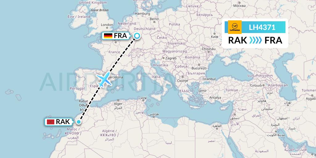 LH4371 Lufthansa Flight Map: Marrakesh to Frankfurt