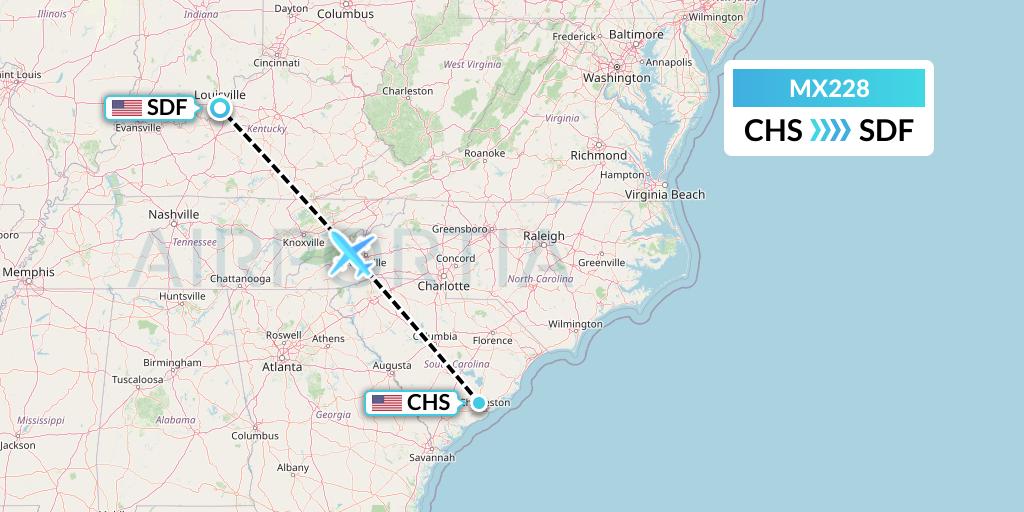 MX228 Breeze Airways Flight Map: Charleston to Louisville