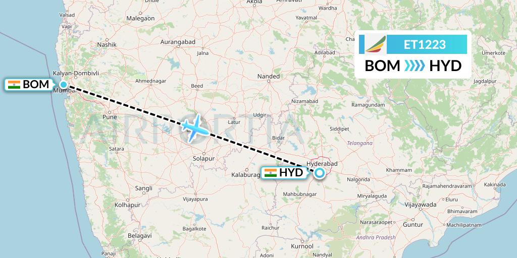 ET1223 Ethiopian Airlines Flight Map: Mumbai to Hyderabad