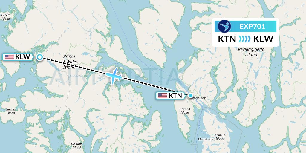 EXP701 Island Air Express Flight Map: Ketchikan to Klawock