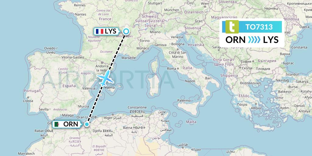 TO7313 Transavia France Flight Map: Oran to Lyon