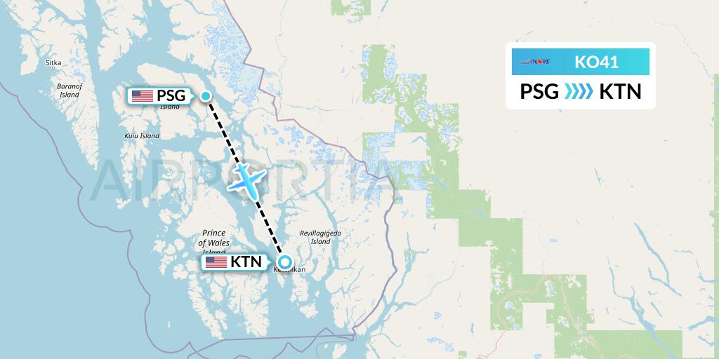 KO41 Komiaviatrans Flight Map: Petersburg to Ketchikan