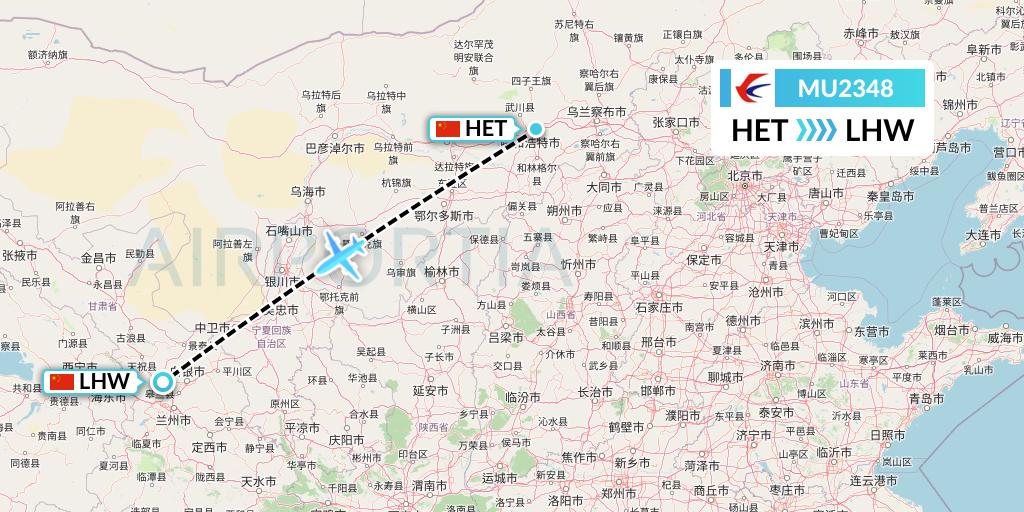 MU2348 China Eastern Airlines Flight Map: Hohhot to Lanzhou