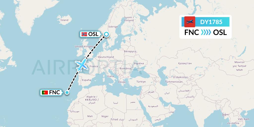DY1785 Norwegian Flight Map: Funchal to Oslo