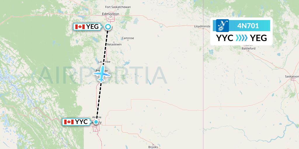 4N701 Air North Flight Map: Calgary to Edmonton