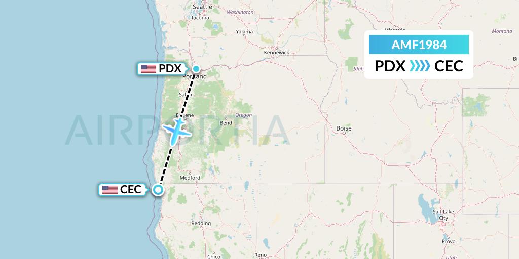 AMF1984 Ameriflight Flight Map: Portland to Crescent City