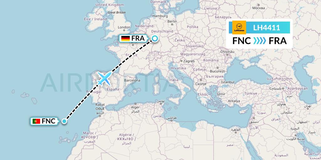 LH4411 Lufthansa Flight Map: Funchal to Frankfurt