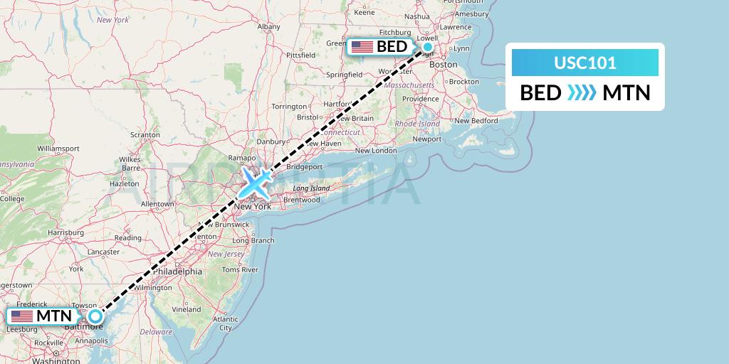 USC101 Airnet Express Flight Map: Bedford to Baltimore
