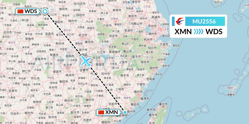 MU2556 China Eastern Airlines Flight Map: Xiamen to Shiyan