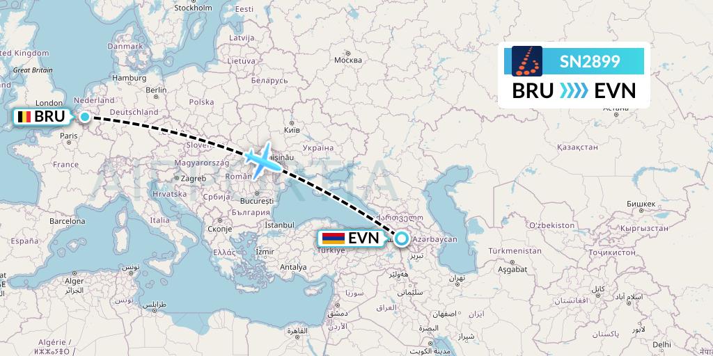SN2899 Brussels Airlines Flight Map: Brussels to Yerevan