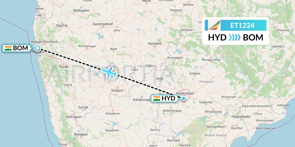 ET1224 Ethiopian Airlines Flight Map: Hyderabad to Mumbai
